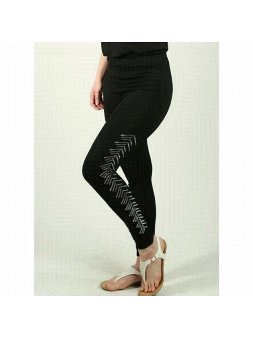 SOLID Black Rhinestone Embellished Full Length Leggings Size Small NWT